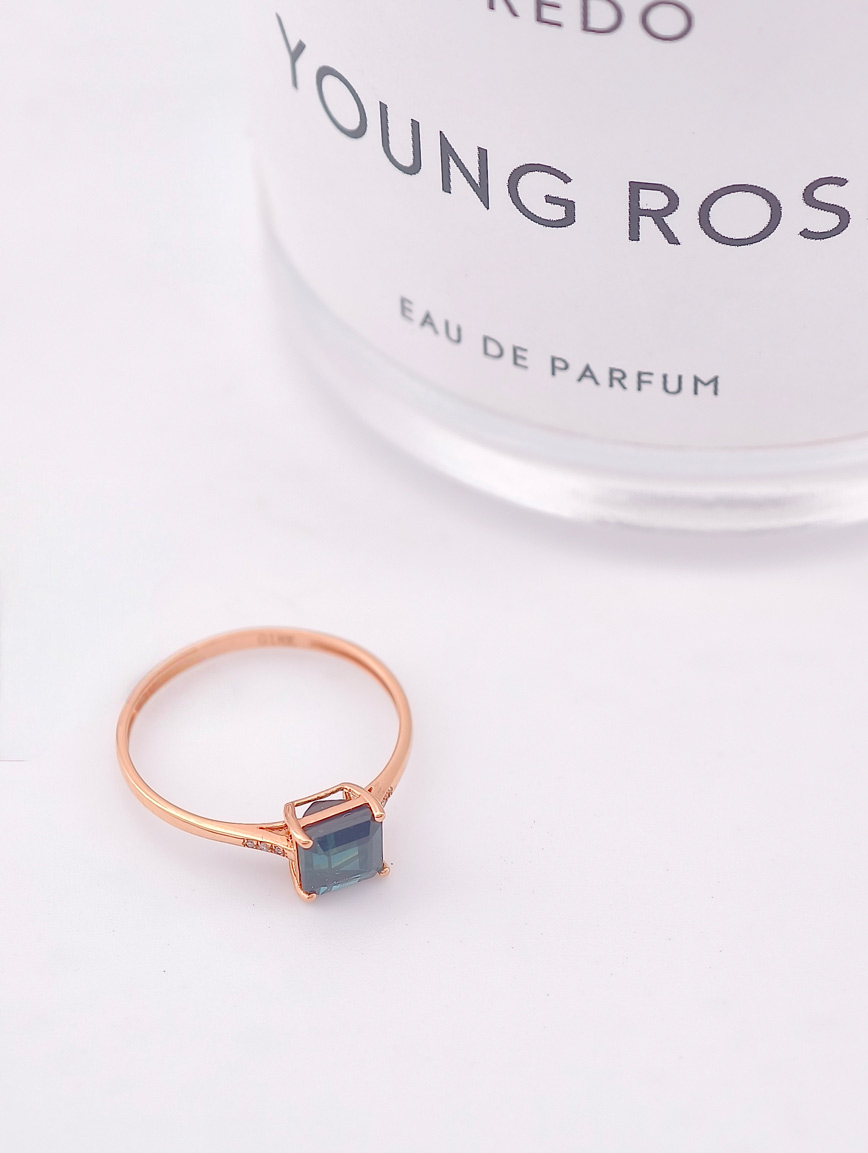 Natural Square Blue Tourmaline Ring