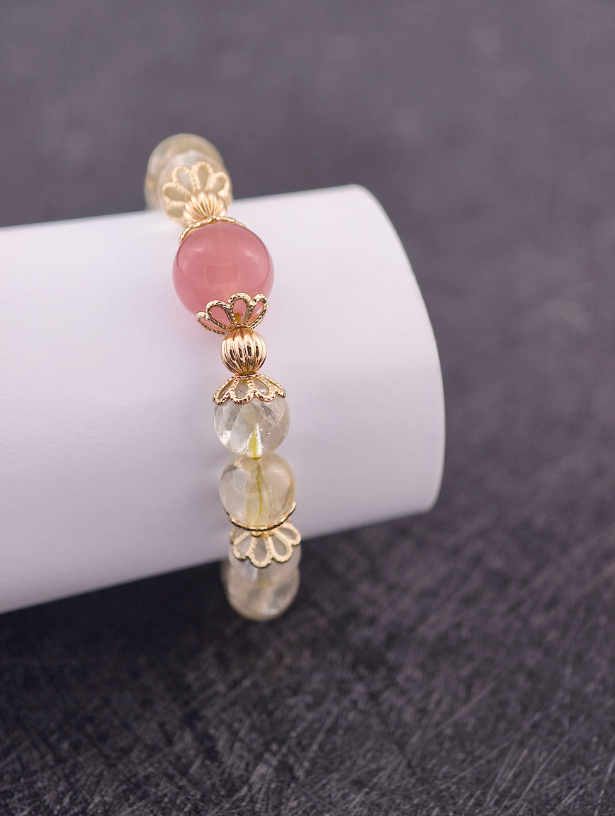 Natural Green Kunzite and Rose Quartz Bracelet