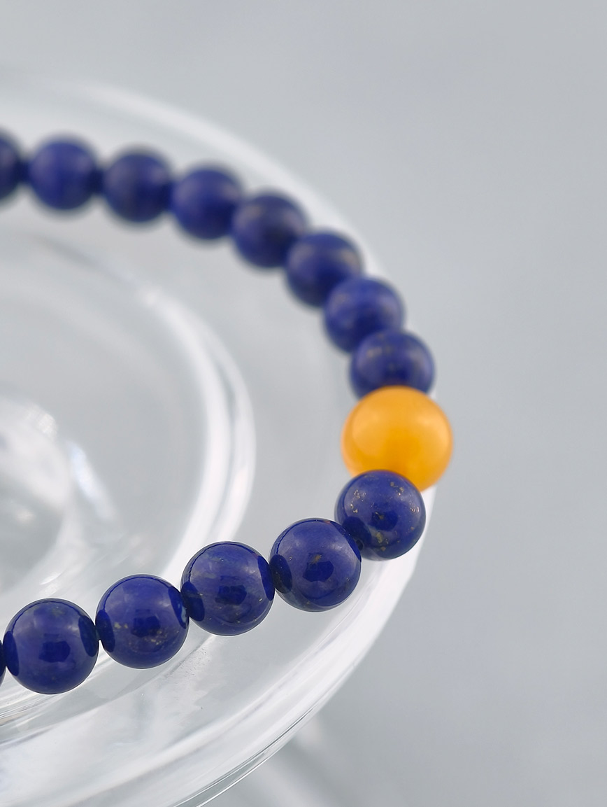 Natural Lapis Lazuli and Amber Bracelet