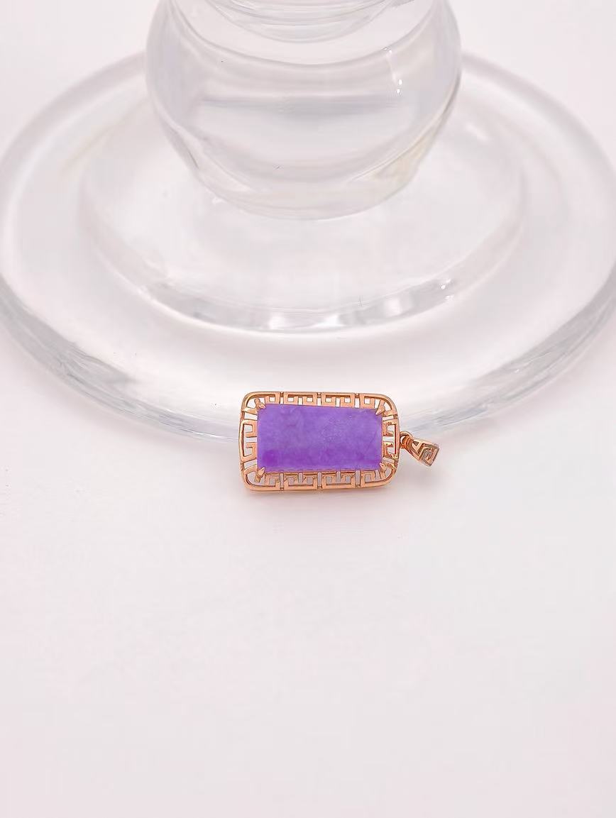 18K Gold Magic Purple Sugilite Square Pendant