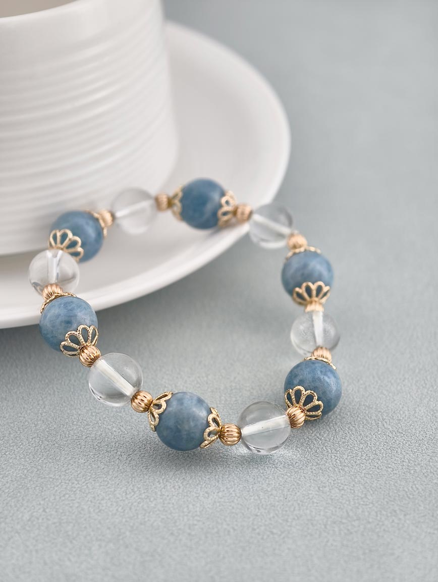 Natural Aquamarine and Clear Quartz Bracelet