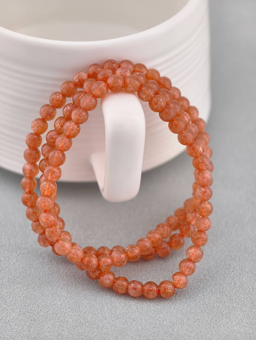 Natural Golden Strawberry Quartz Three-Wrap Bracelet