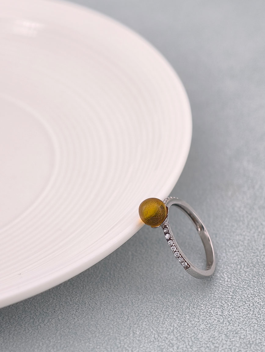 Natural Mexican Gold Blue Amber Ring