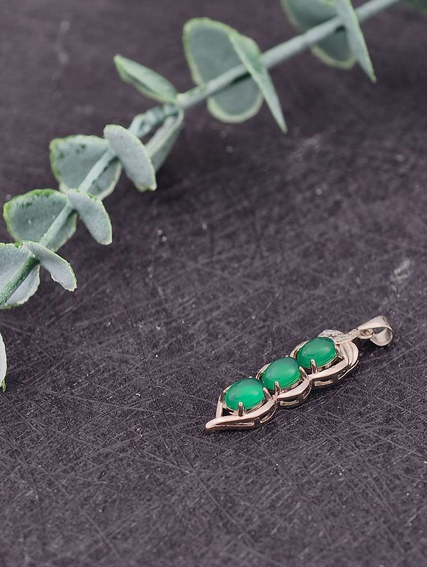 Natural Chrysoprase Green Beans Sterling Silver Pendant