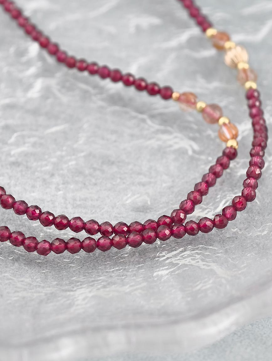 Natural Garnet and Copper Rutilated Quartz Super Seven Three-Wrap Bracelet