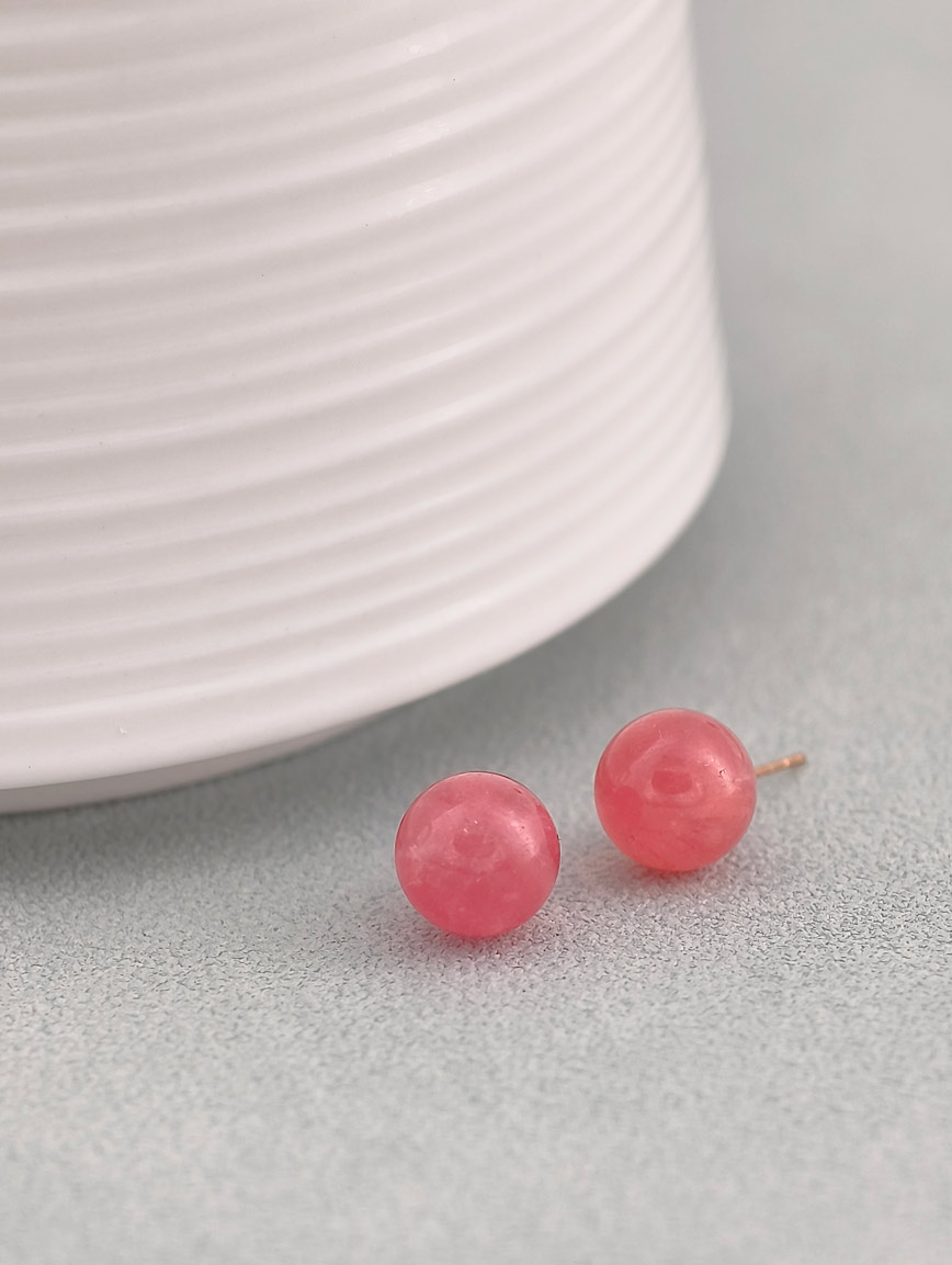 18K Gold Natural Rhodochrosite Earrings
