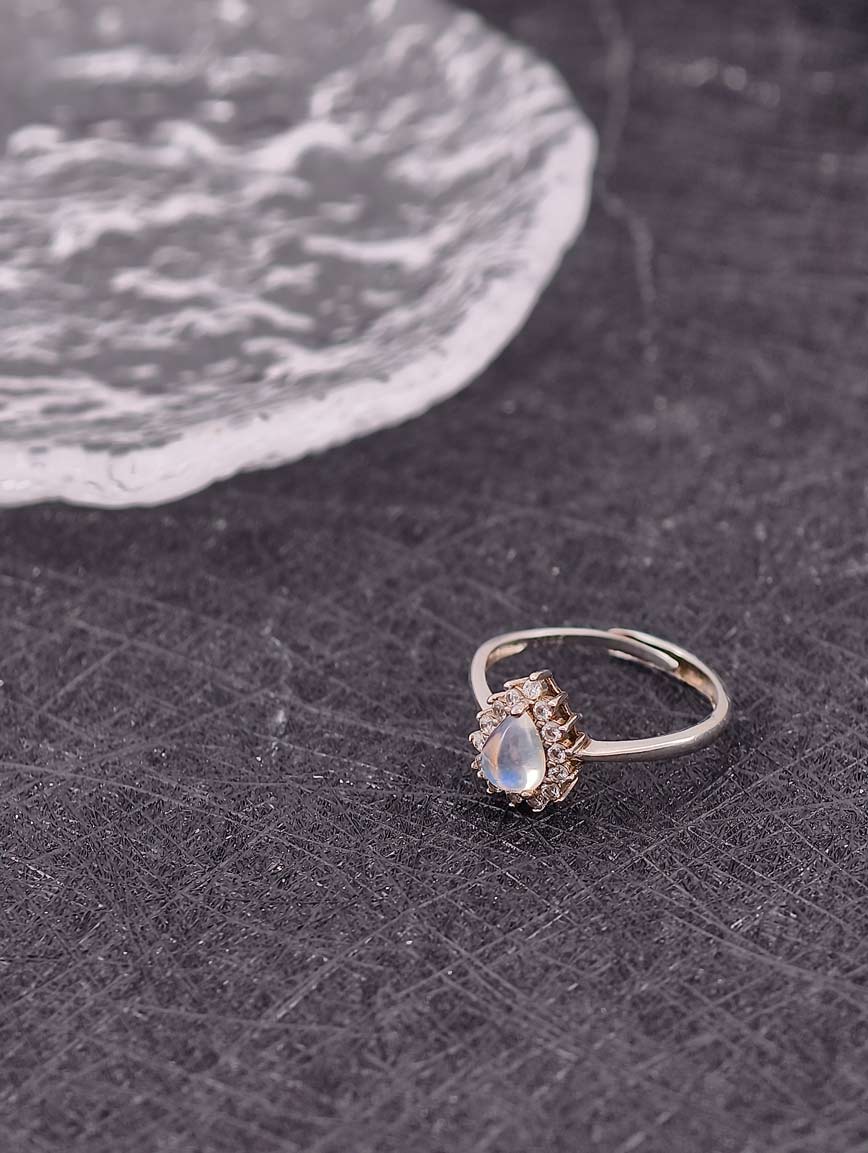 Natural Drop-Shaped Blue Moonstone Ring