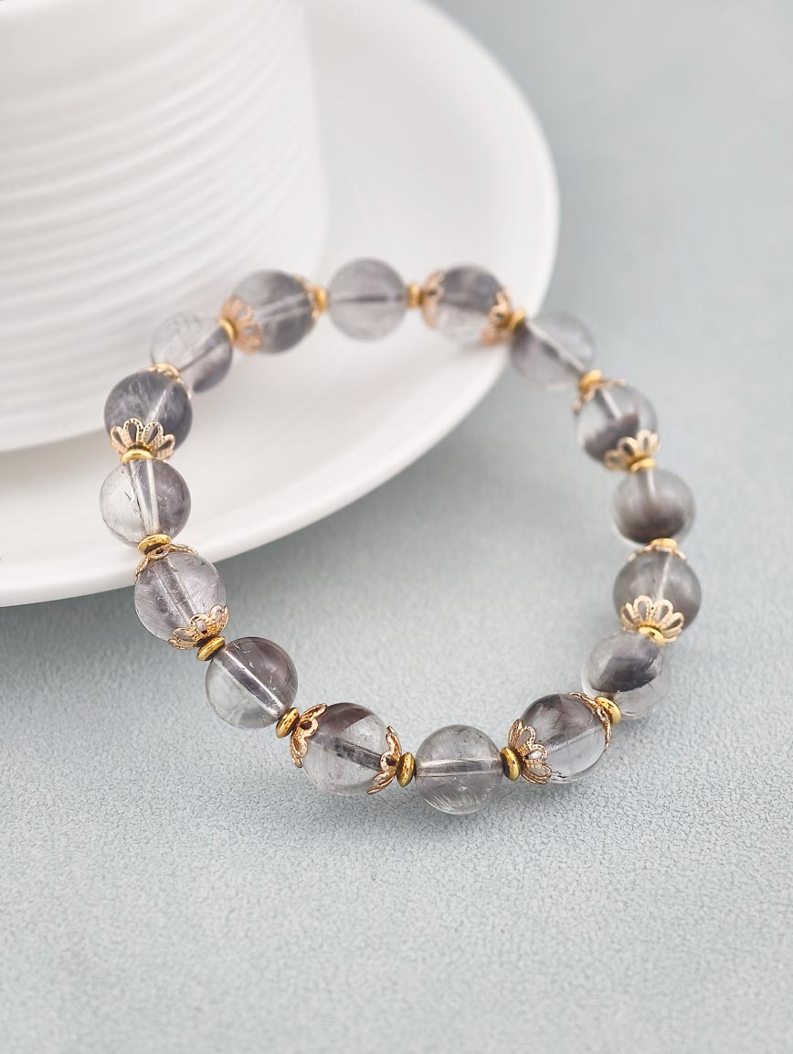 Natural Silver Rutilated Quartz Exquisite Style Bracelet