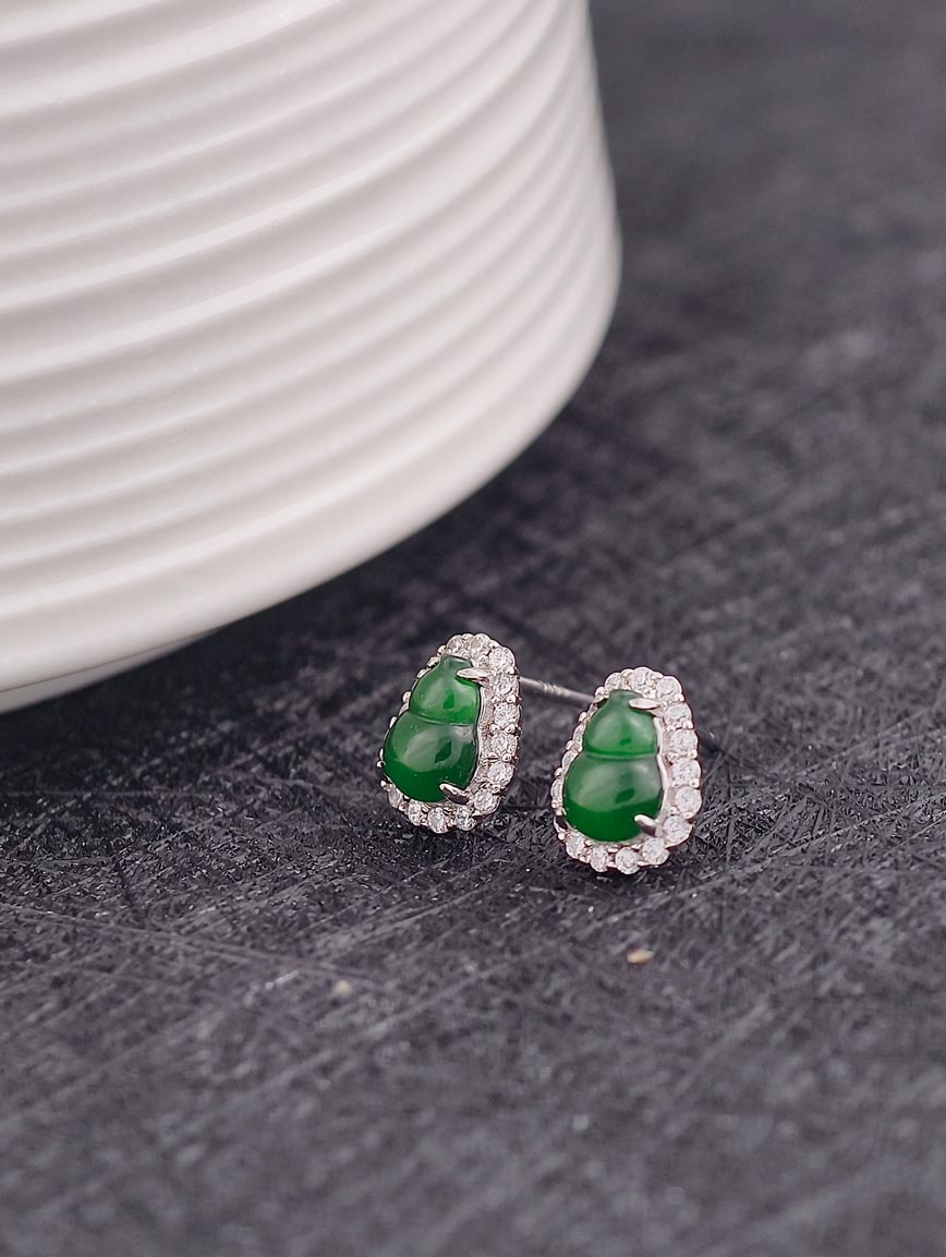 Natural Jadeite Gourd Sterling Silver Earrings