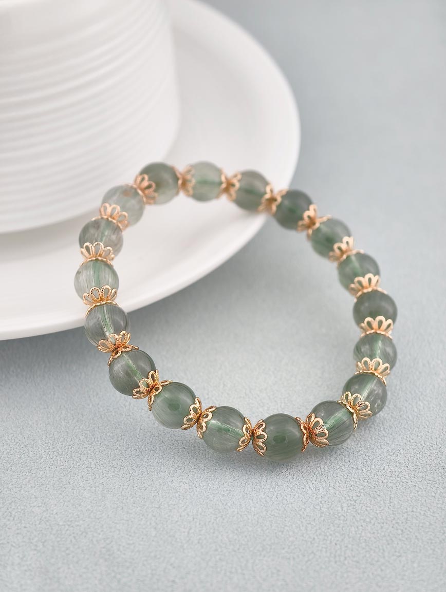 Natural Green Rutilated Quartz Exquisite Style Bracelet