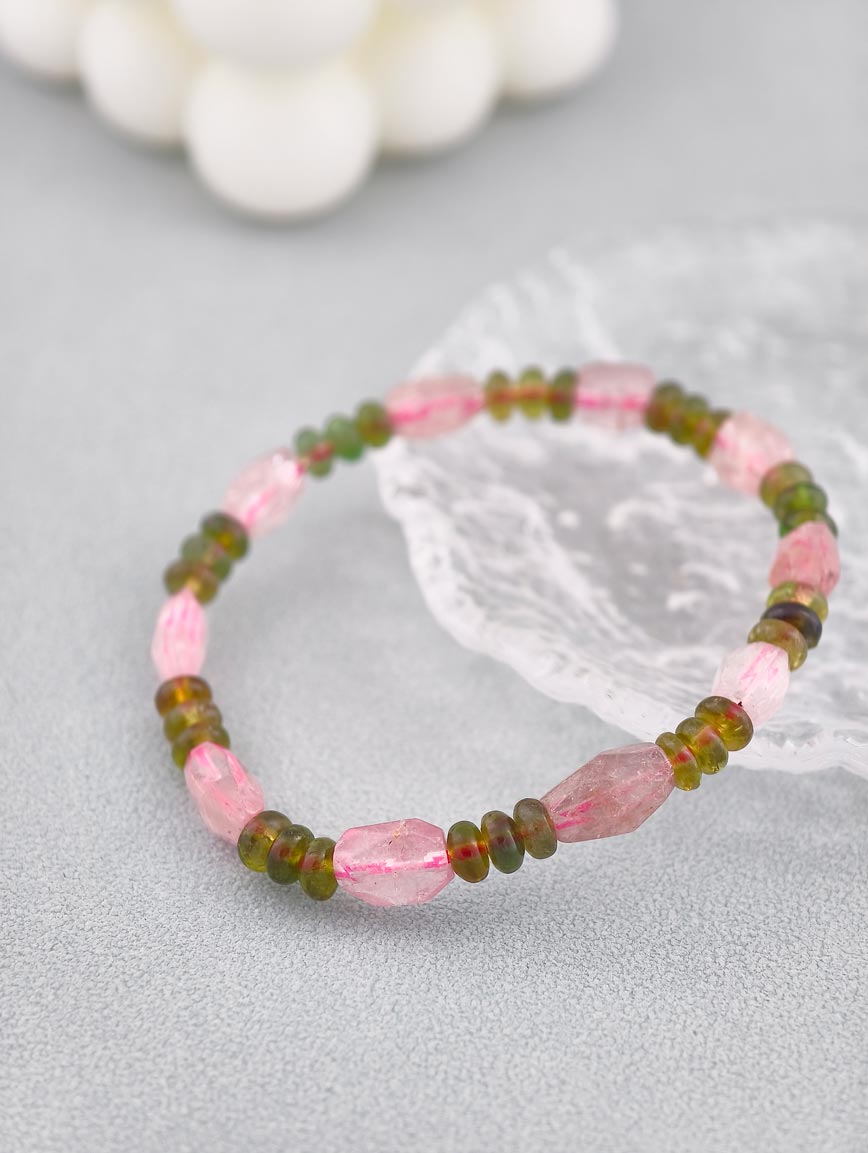 Natural Pink Tourmaline and Green Tourmaline Exclusive Design Bracelet