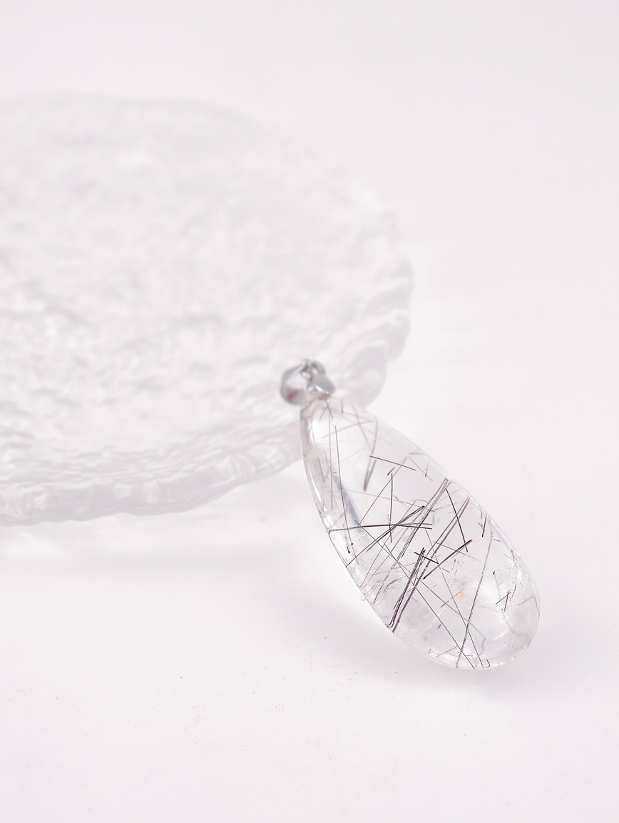 Natural Black Rutilated Quartz Sterling Silver Pendant