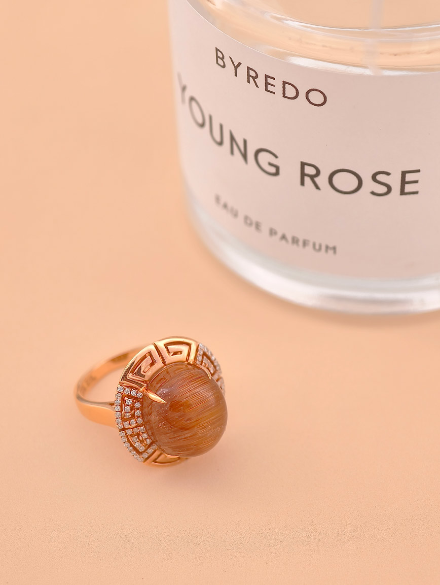 Natural Copper Rutilated Quartz Ring