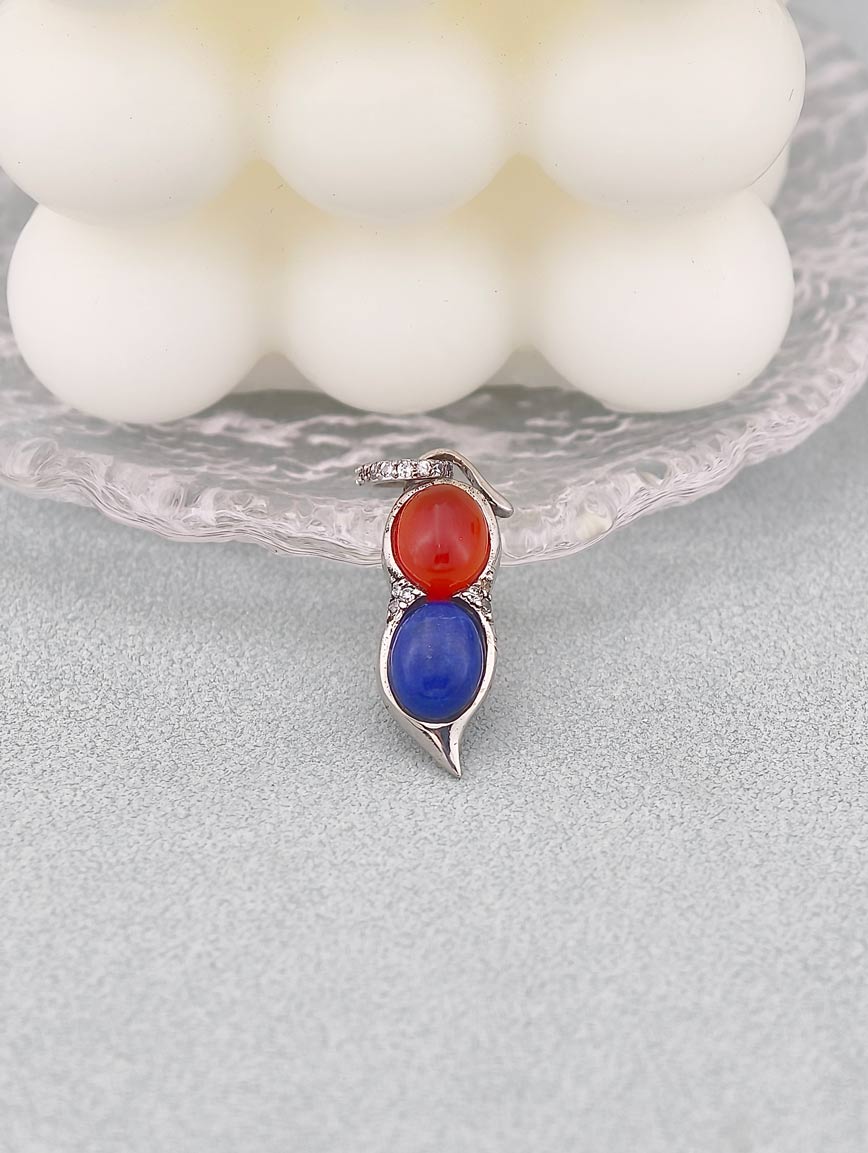 Natural Agate and Lapis Lazuli Sterling Silver Pendant