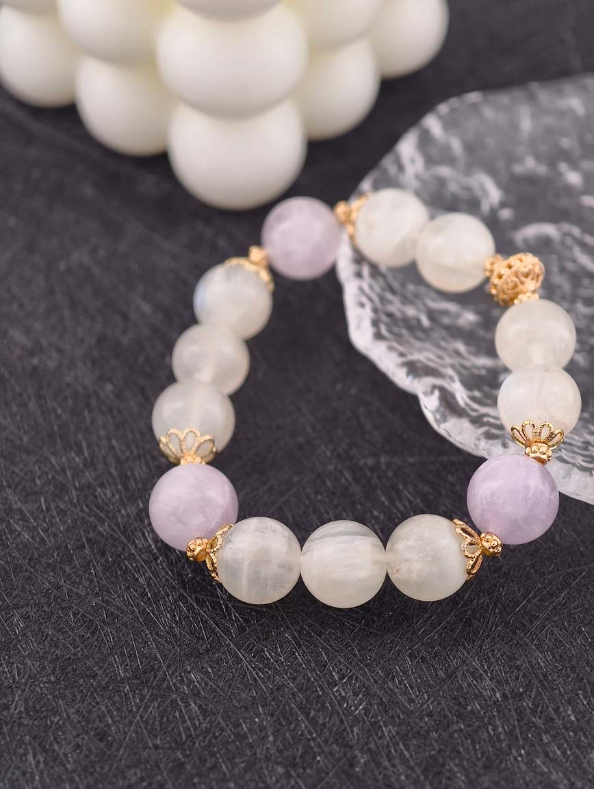 Natural Moonstone and Amethyst Bracelet