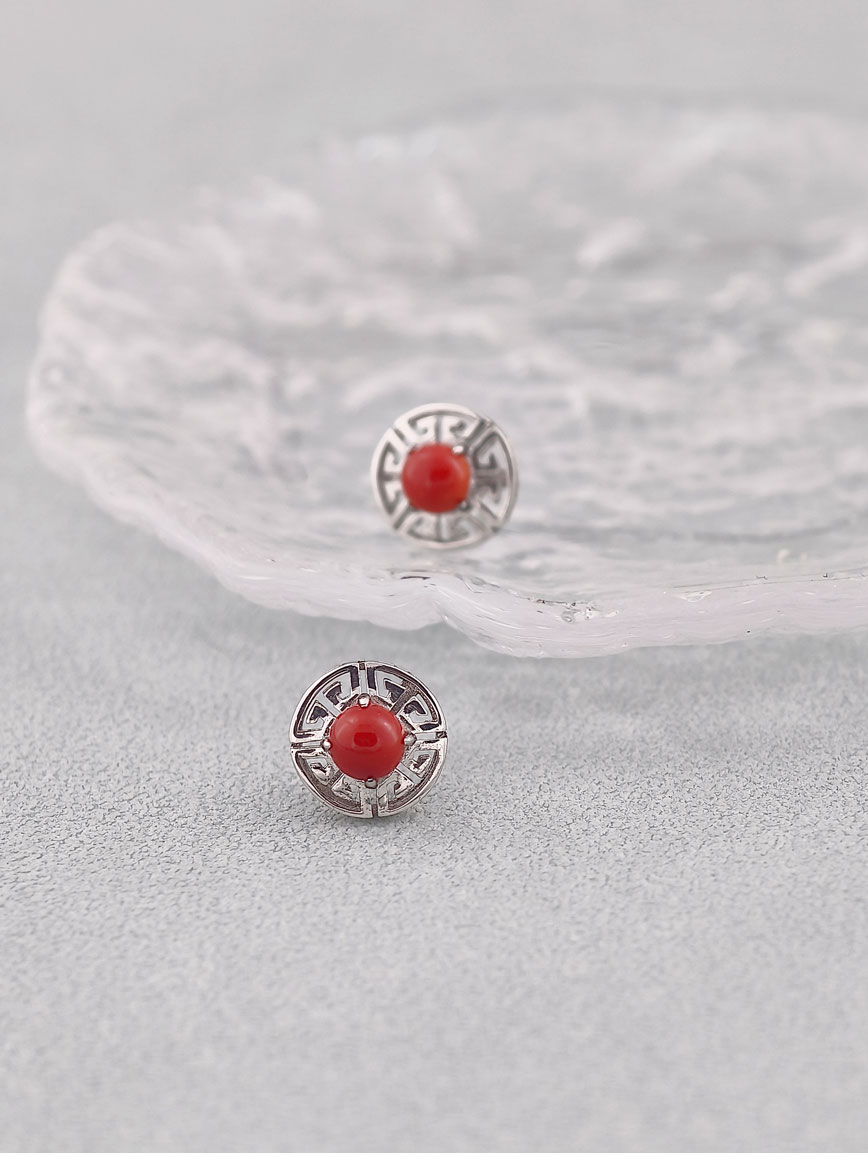 Natural South Red Agate Sterling Silver Earrings