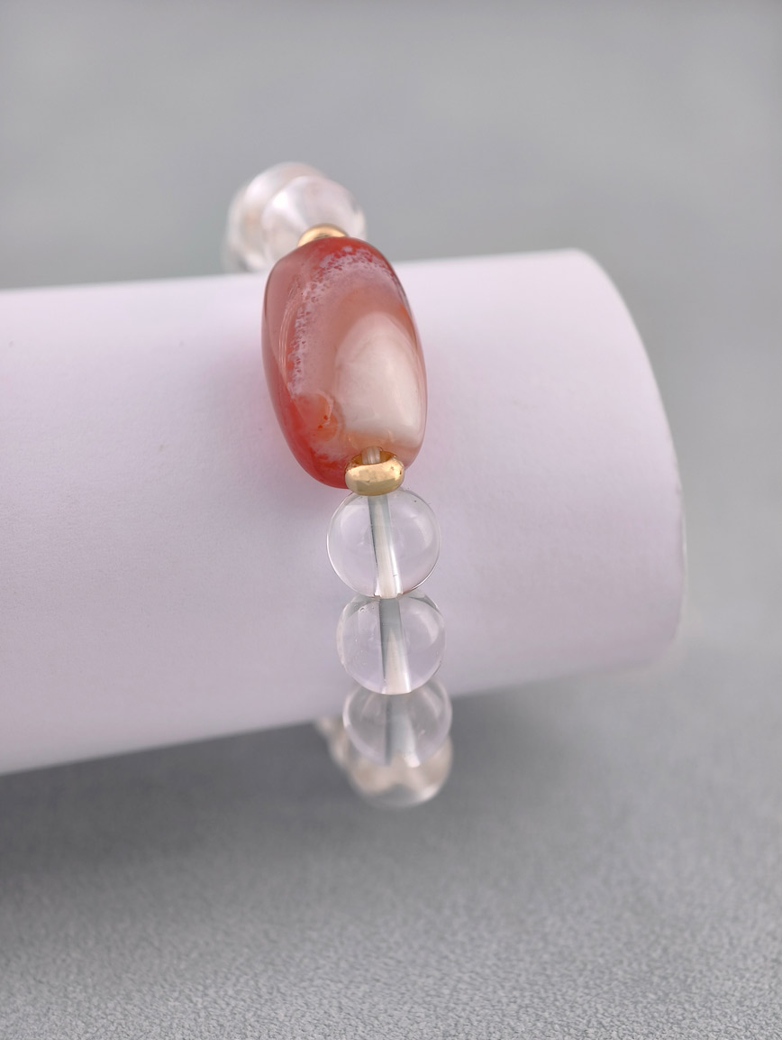 Natural Clear Quartz and South Red Agate Lucky Bead Bracelet