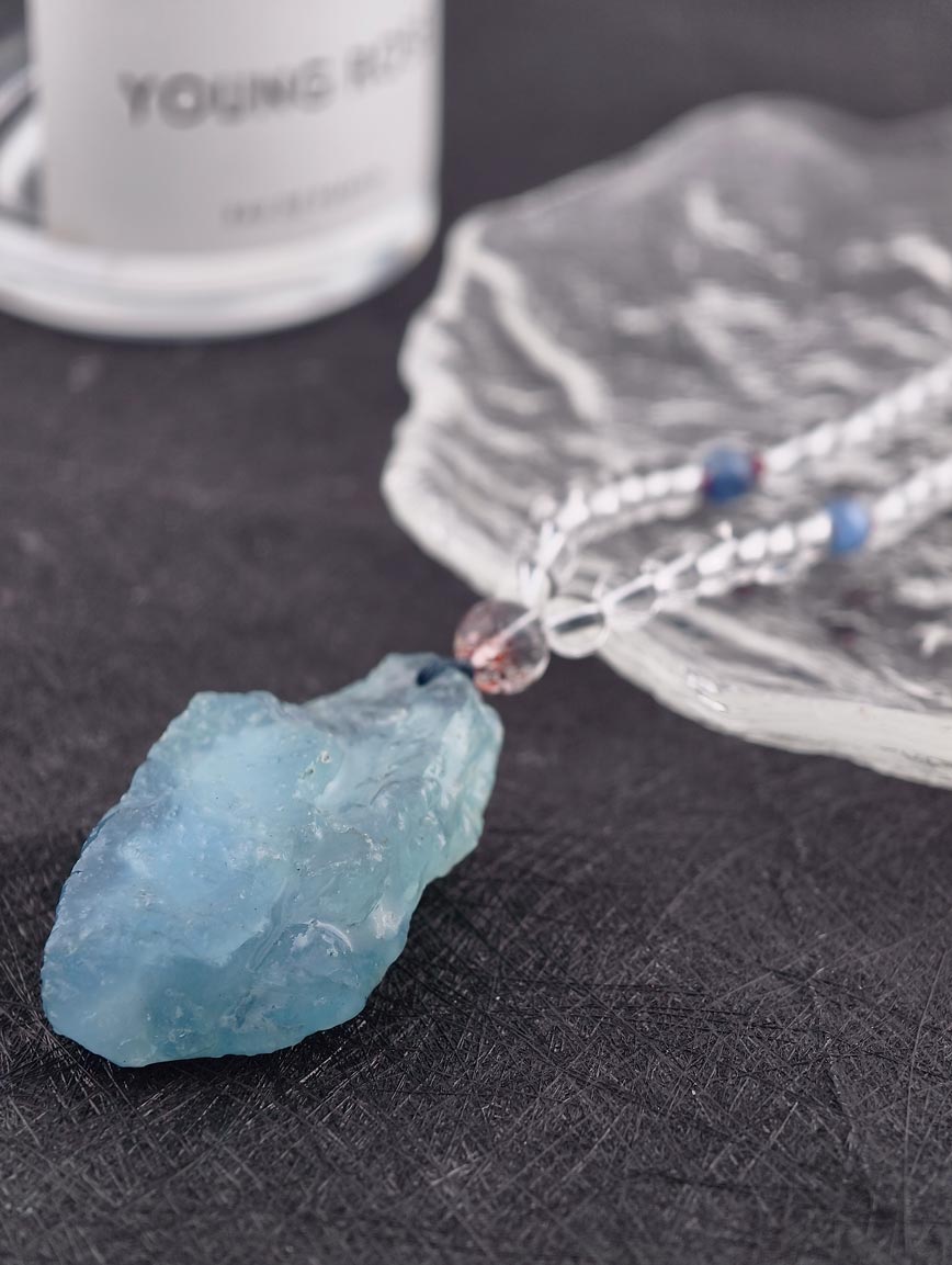 Aquamarine Pendant Clear Quartz Garnet Kyanite Super Seven Necklace