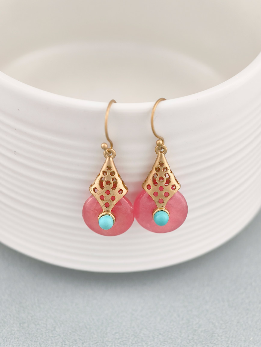 Natural Rhodochrosite and Turquoise Sterling Silver Earrings