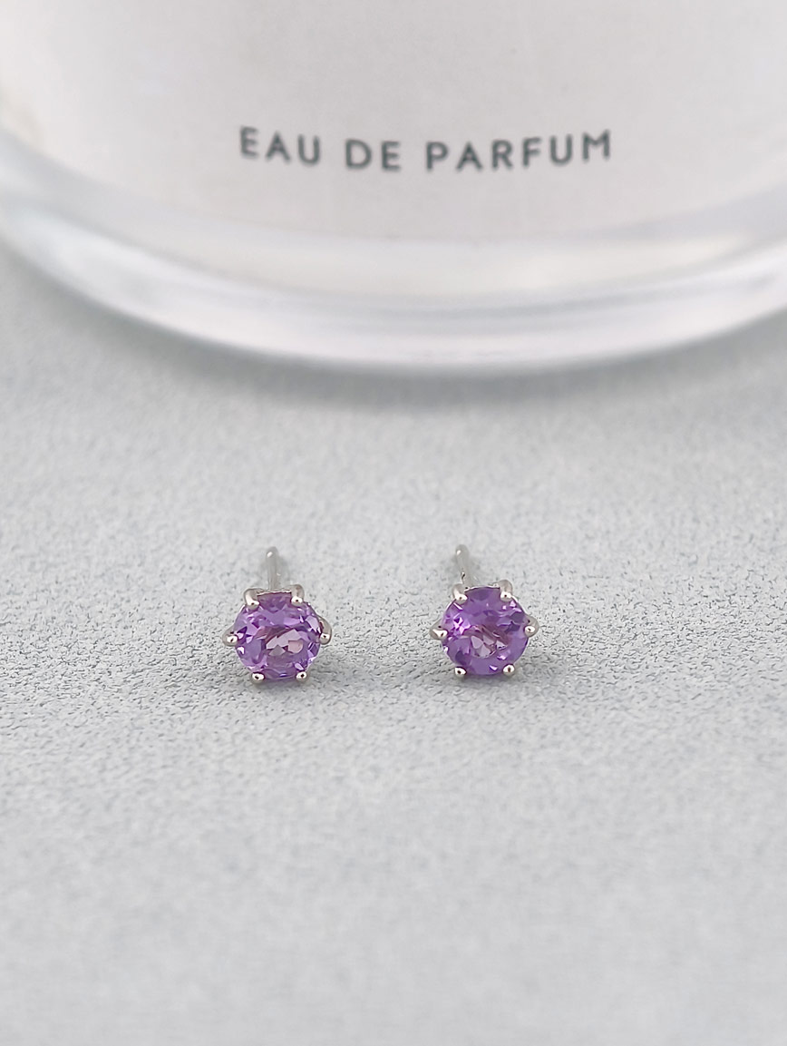 Natural Amethyst Simple Style Sterling Silver Earrings