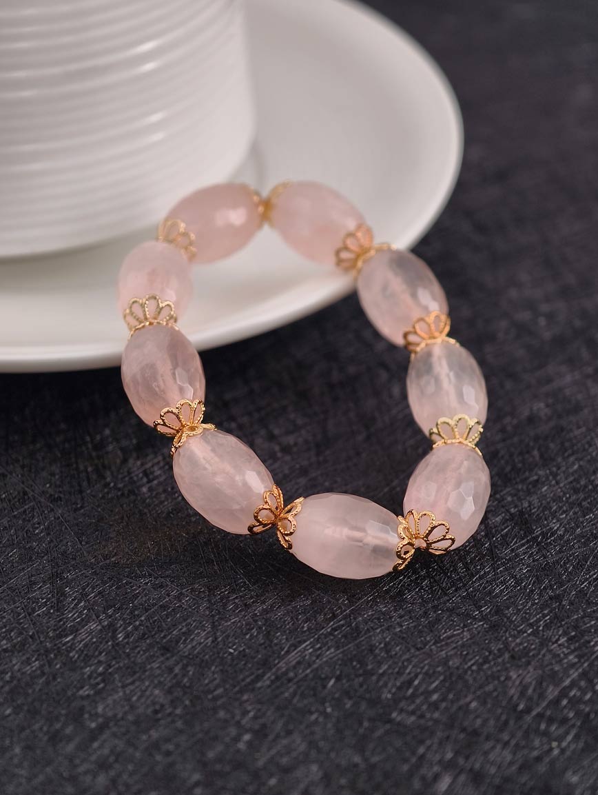 Natural Date Shaped Rose Quartz Bracelet