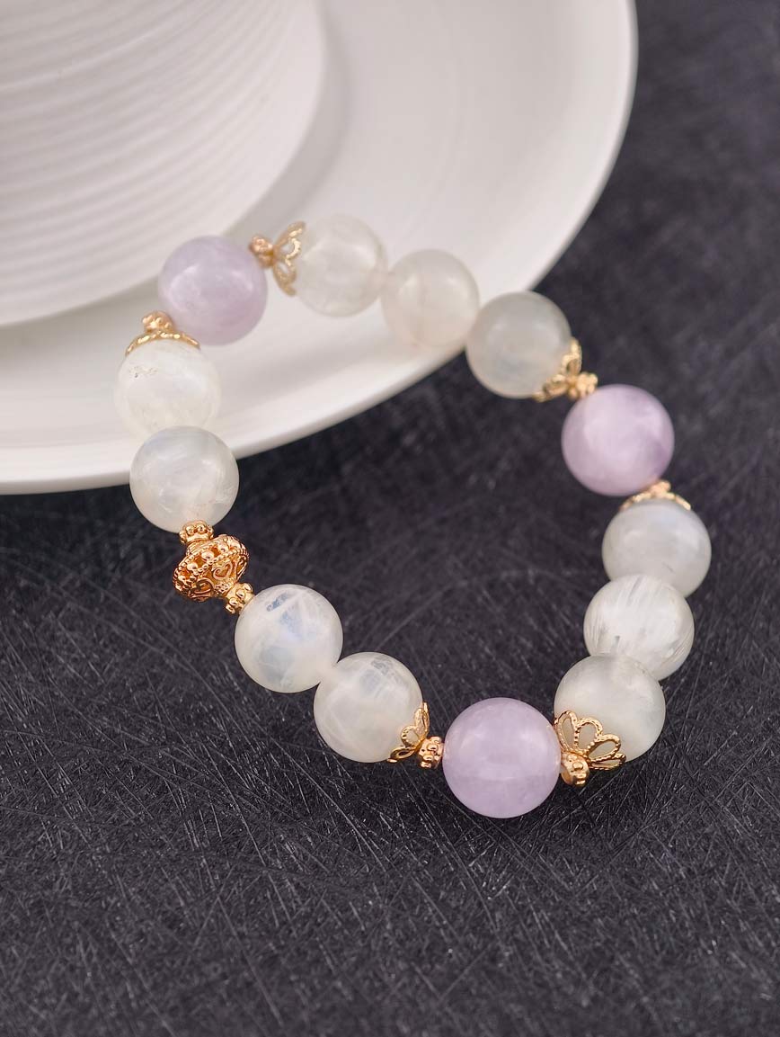 Natural Moonstone and Amethyst Bracelet