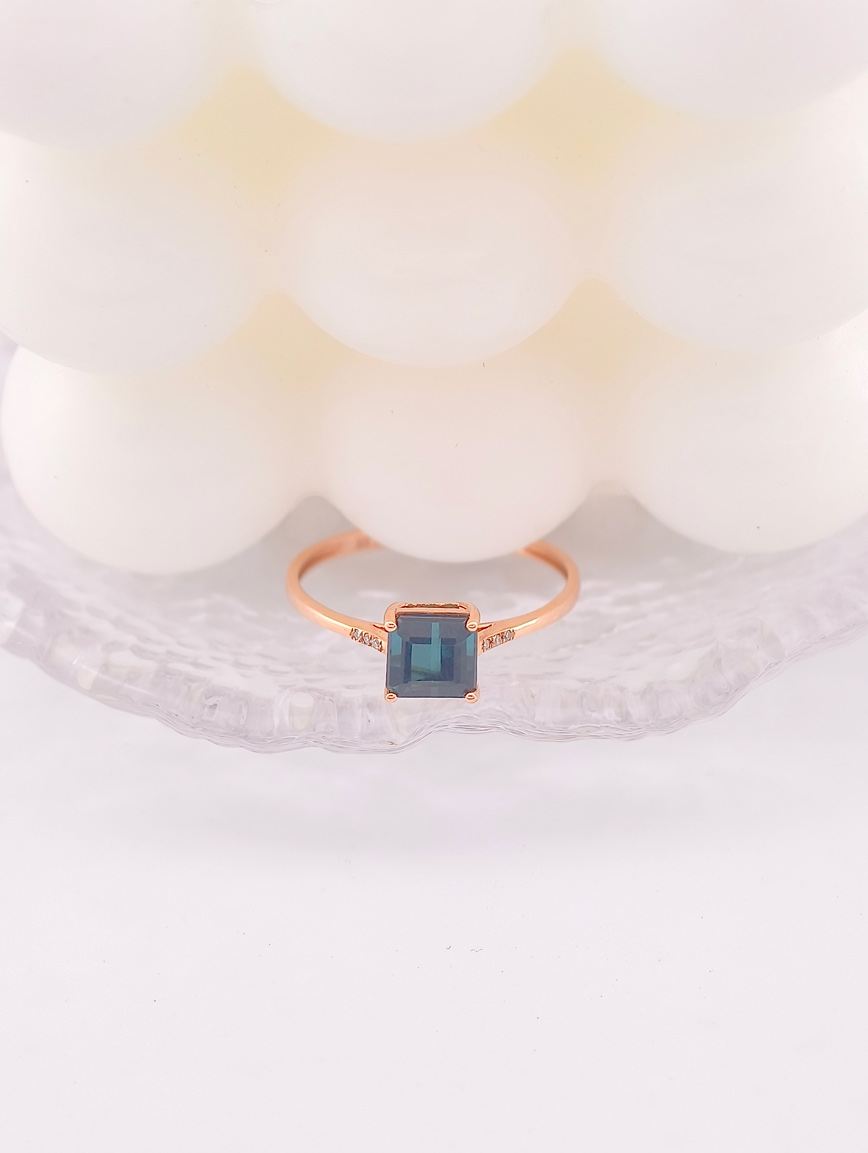 Natural Square Blue Tourmaline Ring