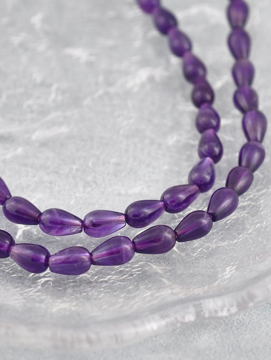 Natural Drop-Shaped Amethyst Three-Wrap Bracelet