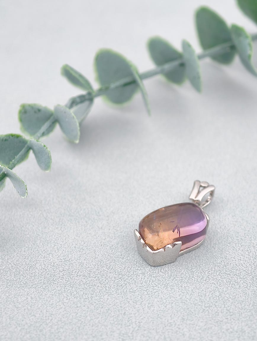 Natural Ametrine Simple Style Sterling Silver Pendant