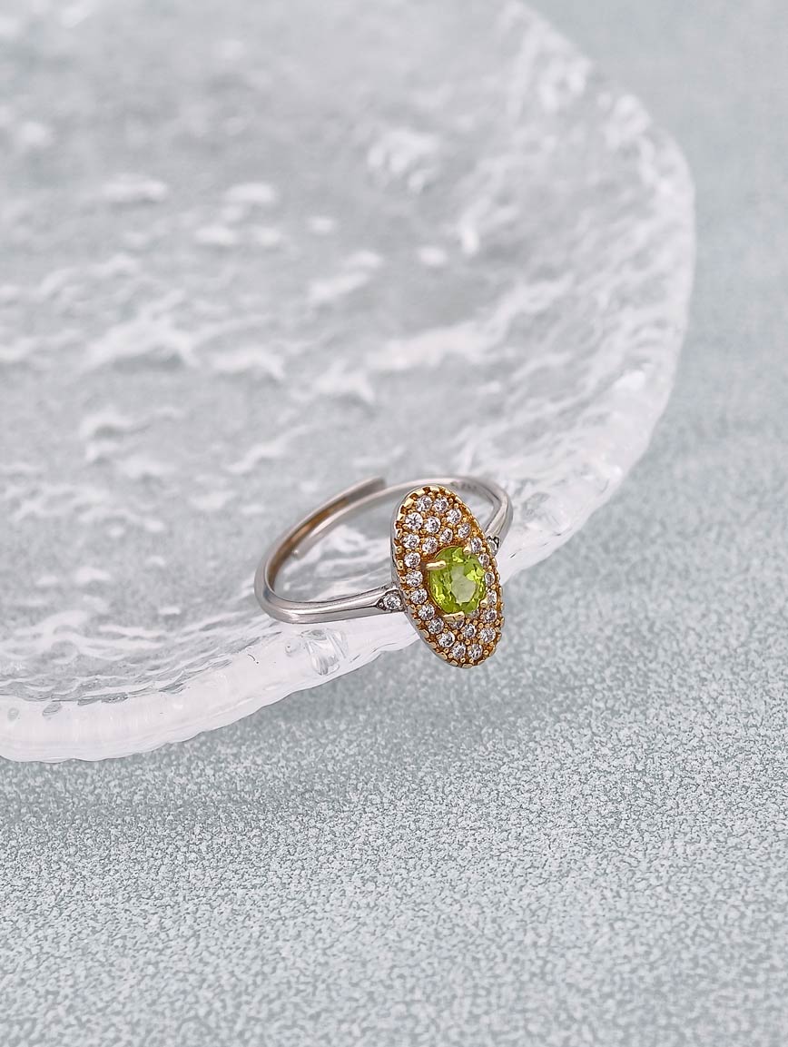 Sterling Silver Inlaid Natural Peridot Ring