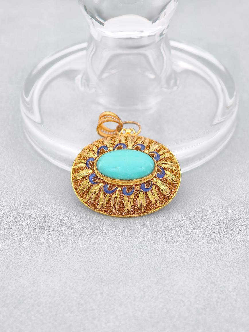 Natural Turquoise Cloisonne Enamel Pendant