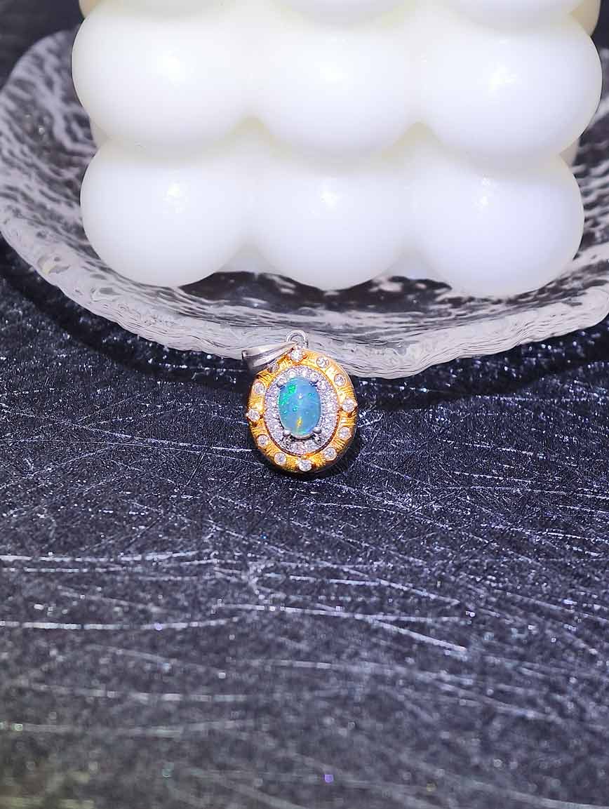 Natural Opal Sterling Silver Gold Plated Seiko Pendant