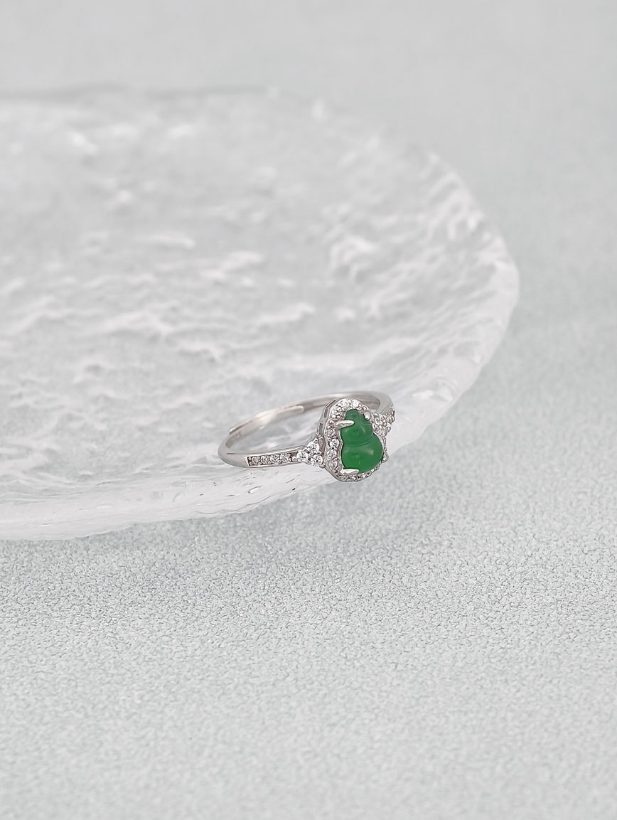 Sterling Silver Inlaid Natural Jadeite Gourd Ring
