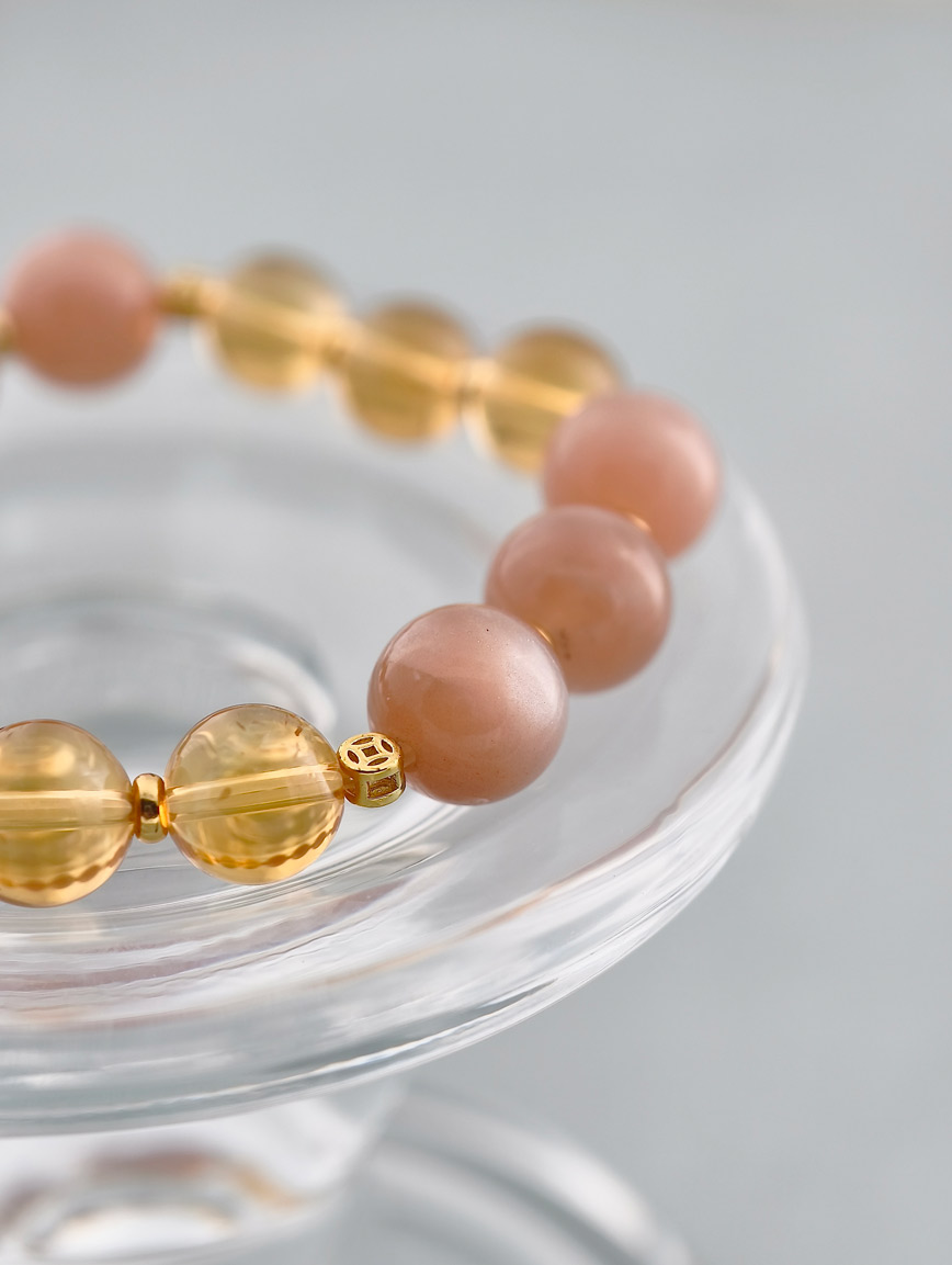 Natural Orange Moonstone and Citrine Bracelet