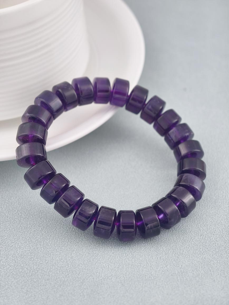 Natural Amethyst Wheel Bead Bracelet