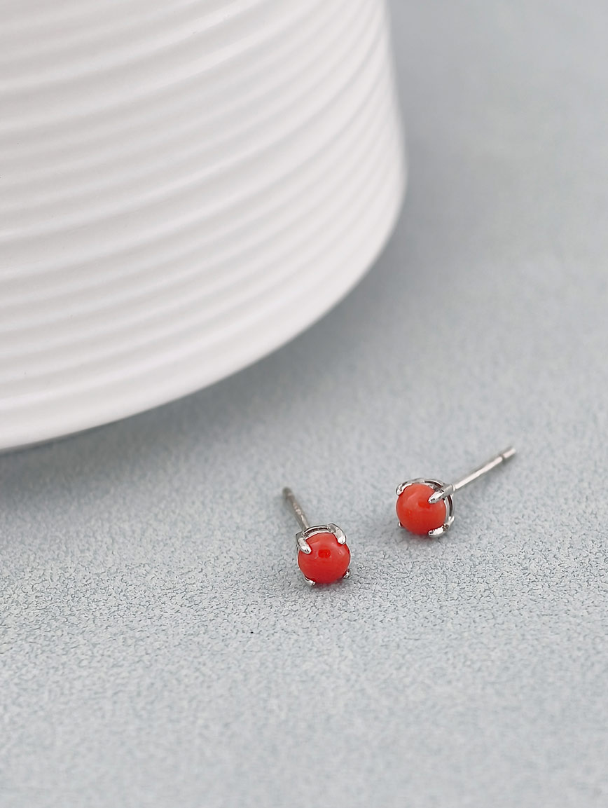 Natural Red Coral Sterling Silver Earrings