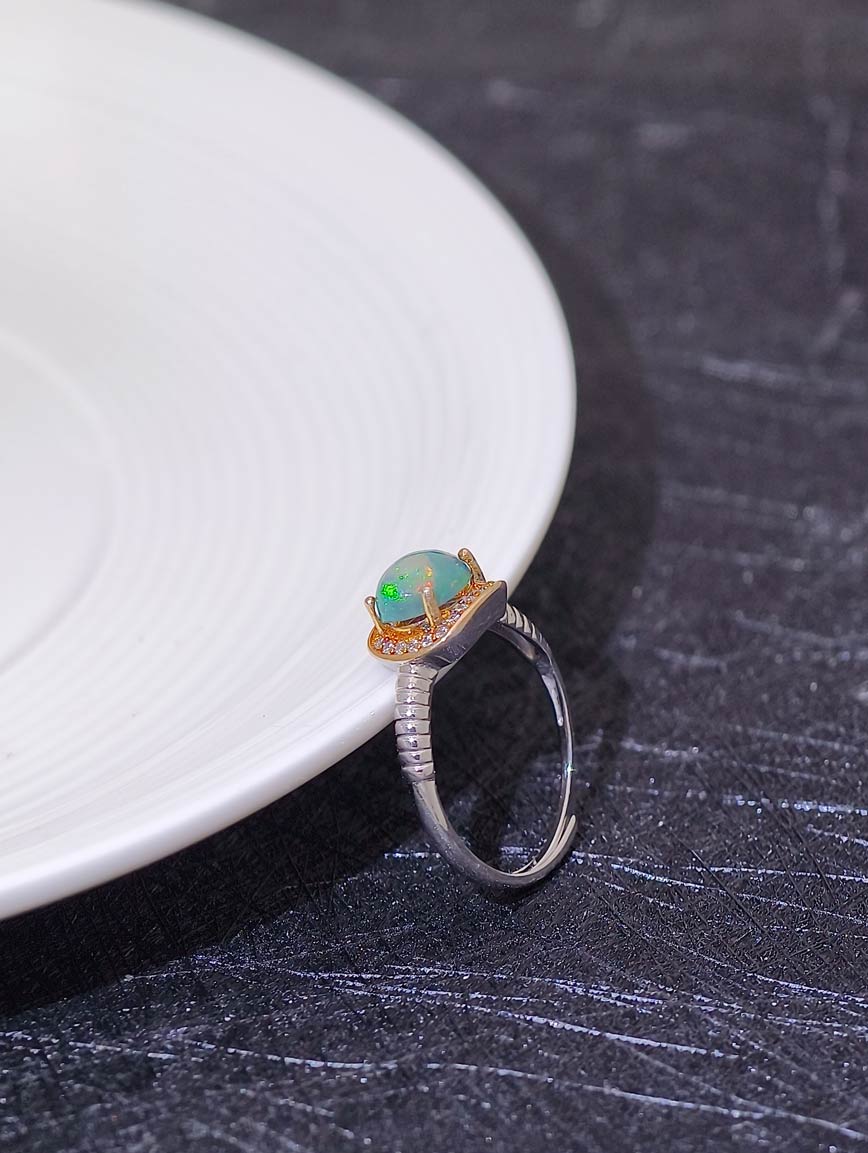 Natural Opal Sterling Silver Gold Plated Seiko Ring