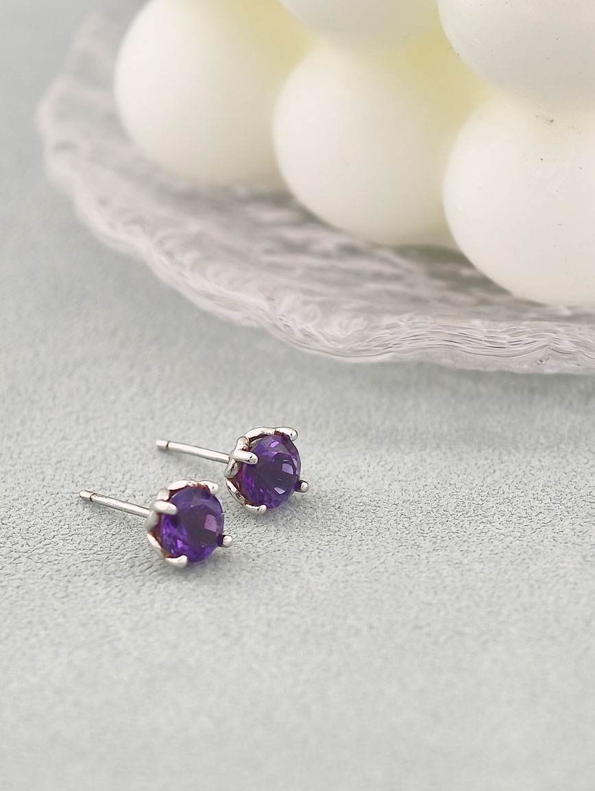 Natural Amethyst Simple Style Earrings