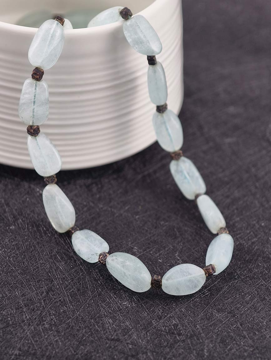 Natural Aquamarine Necklace with S925 Silver Flower