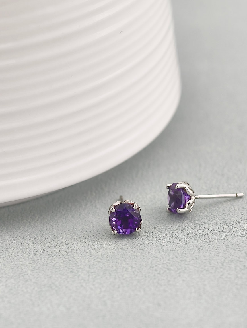Natural Amethyst Simple Style Earrings