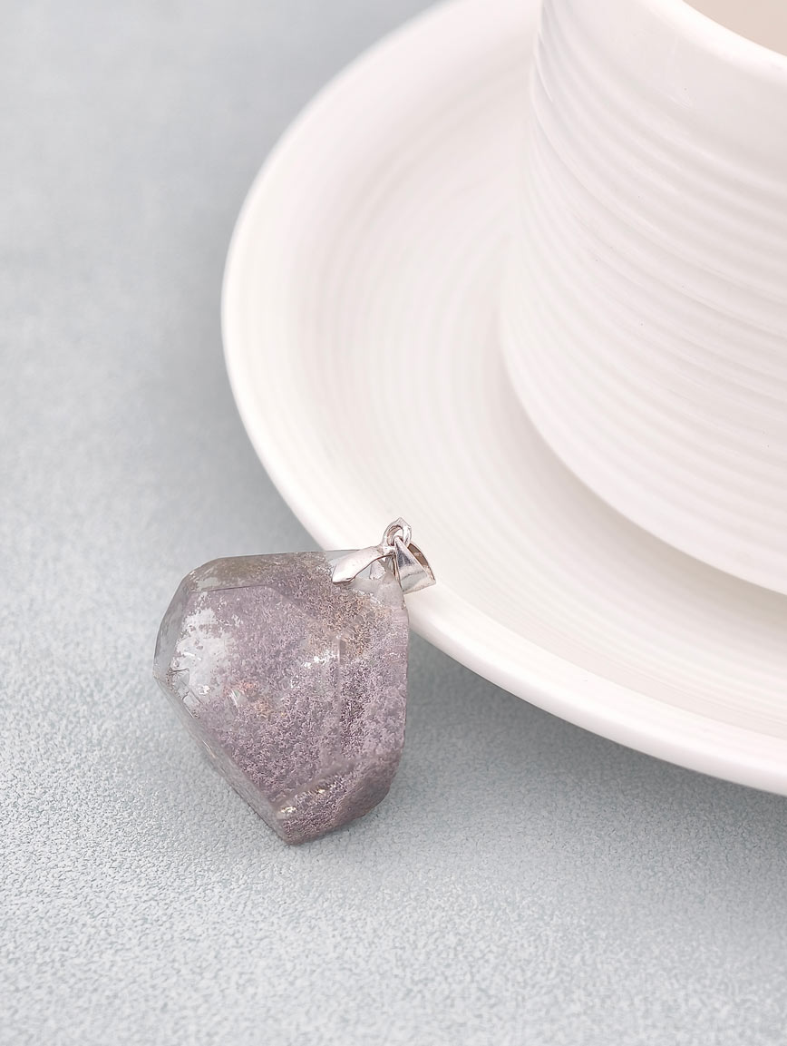 Natural Red Phantom Sterling Silver Pendant