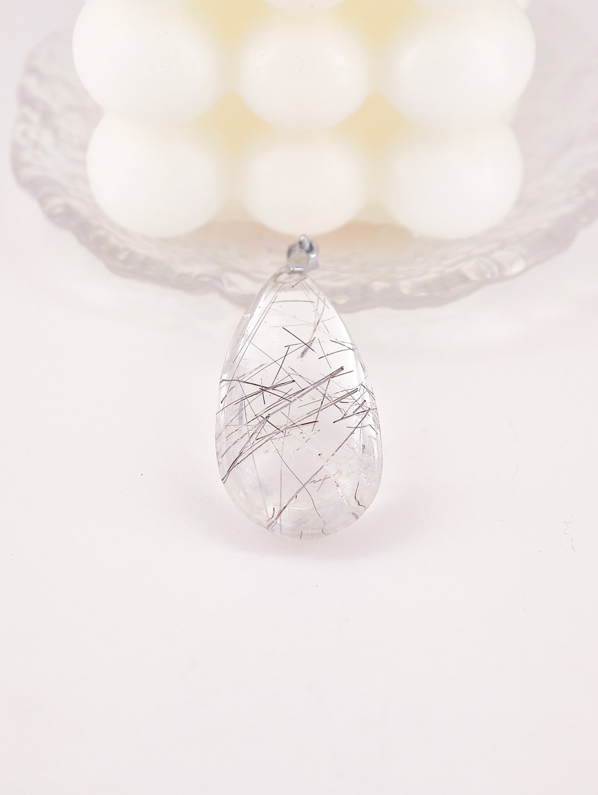 Natural Black Rutilated Quartz Sterling Silver Pendant