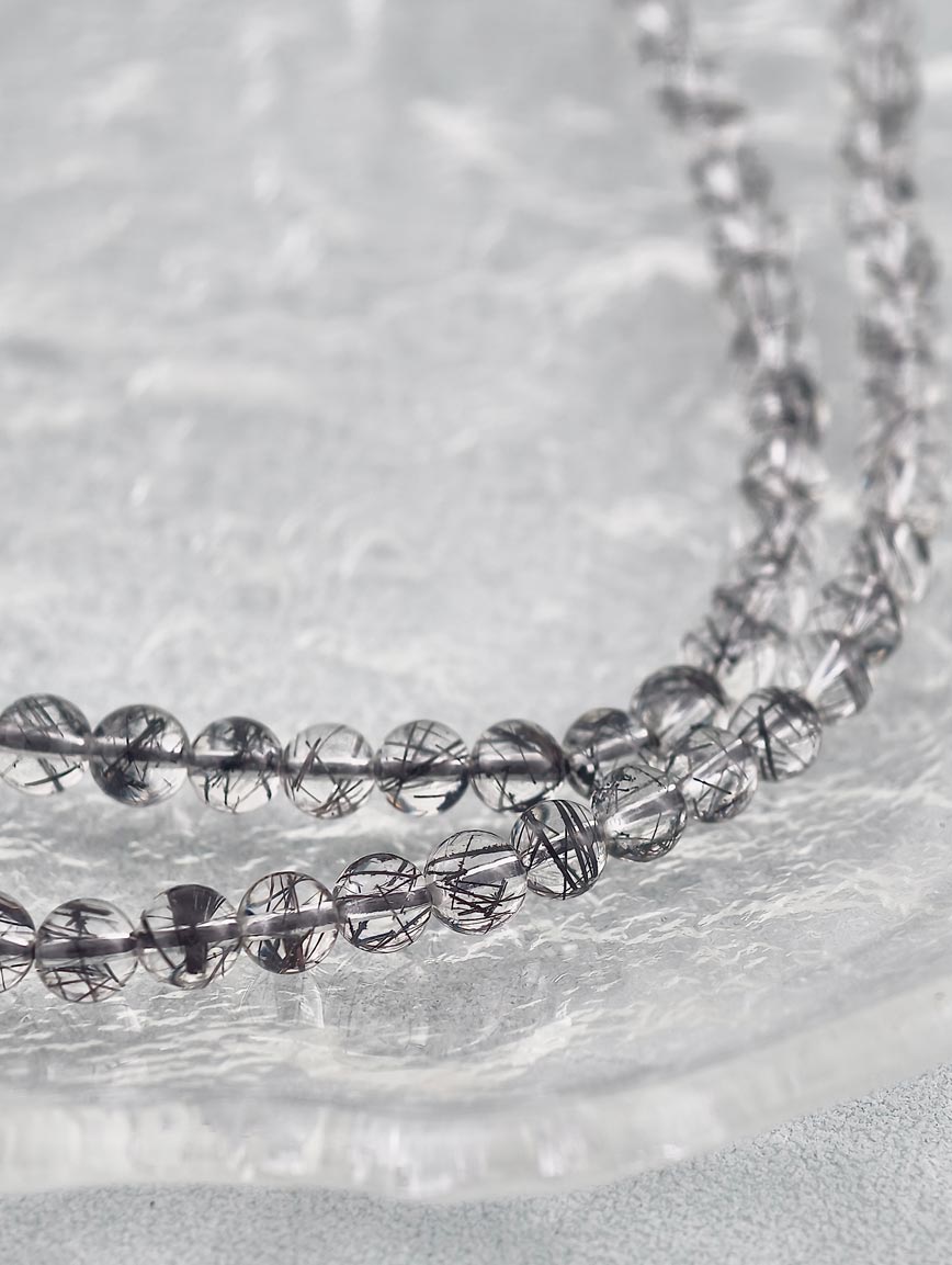 High Quality Natural Black Rutilated Quartz Two-Wrap Bracelet