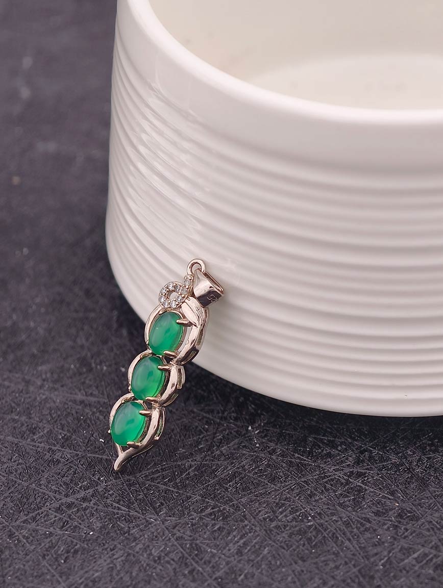 Natural Chrysoprase Green Beans Sterling Silver Pendant