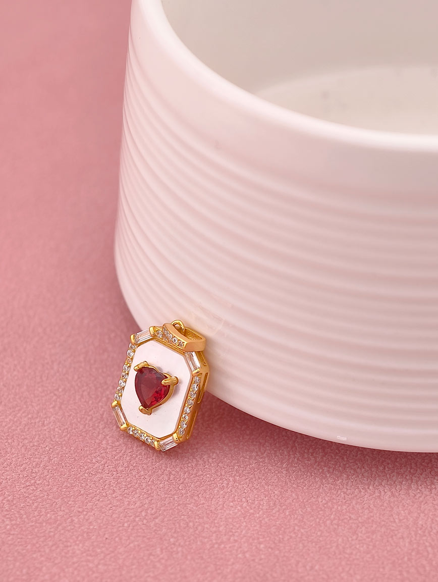 Natural Heart Garnet Mother of Pearl Sterling Silver Pendant