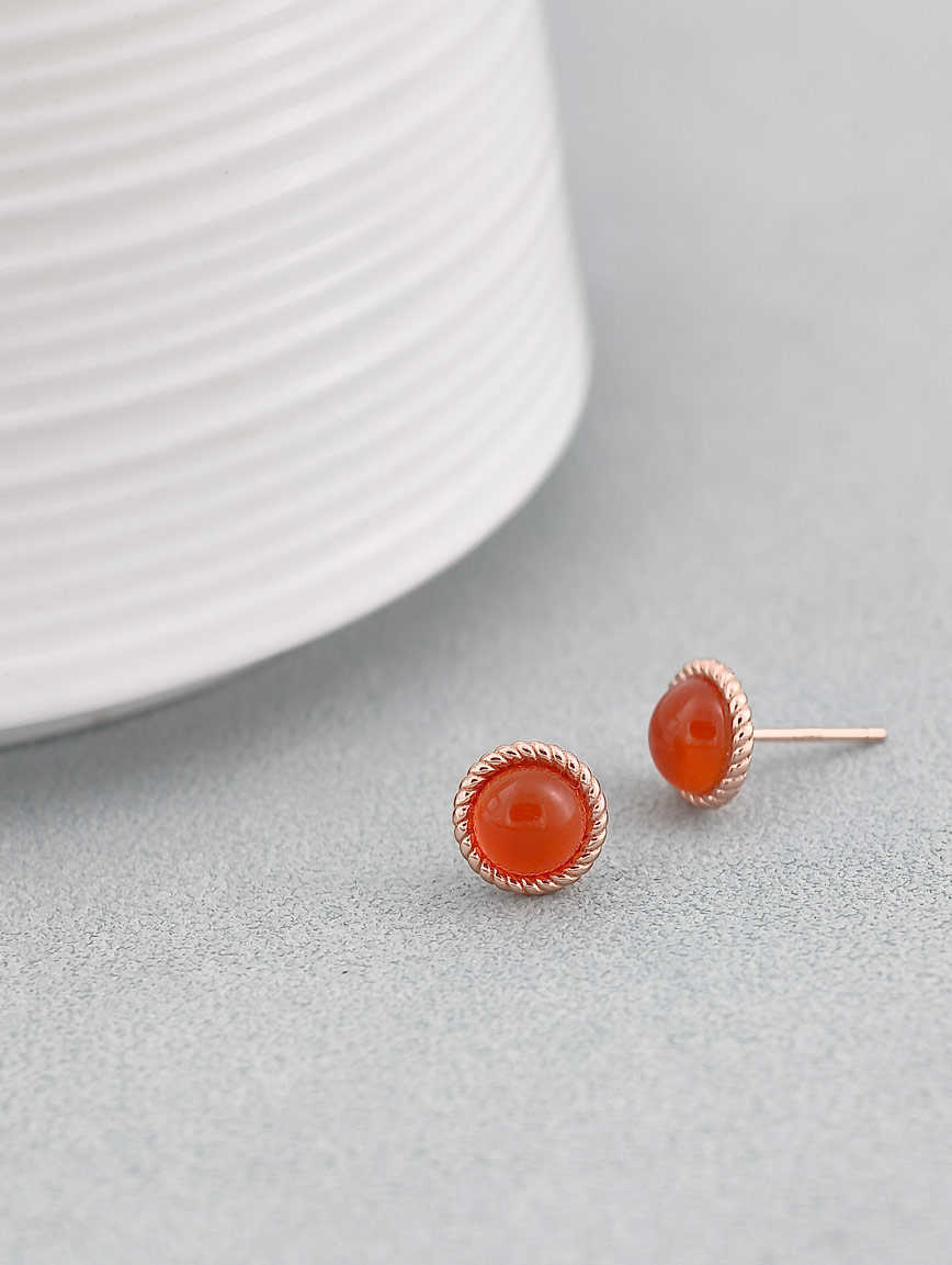 Natural South Red Agate Simple Style Sterling Silver Earrings