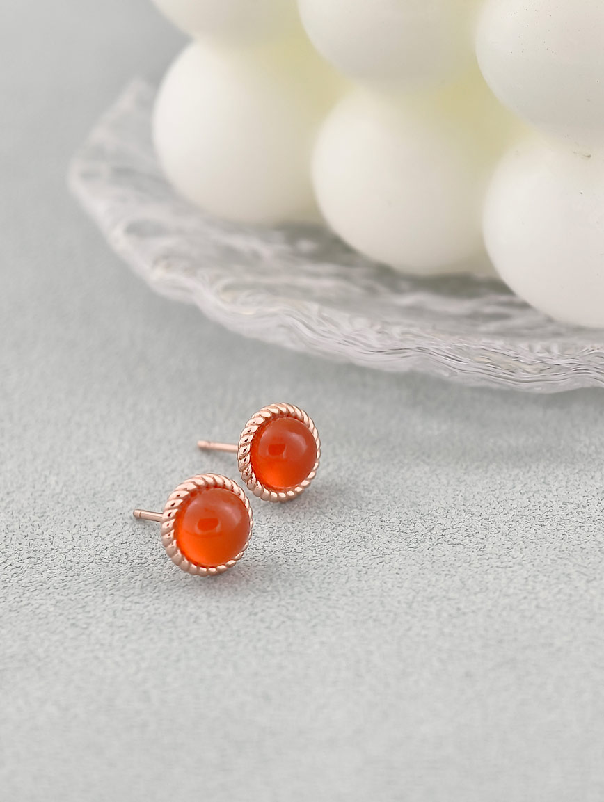Natural South Red Agate Simple Style Sterling Silver Earrings