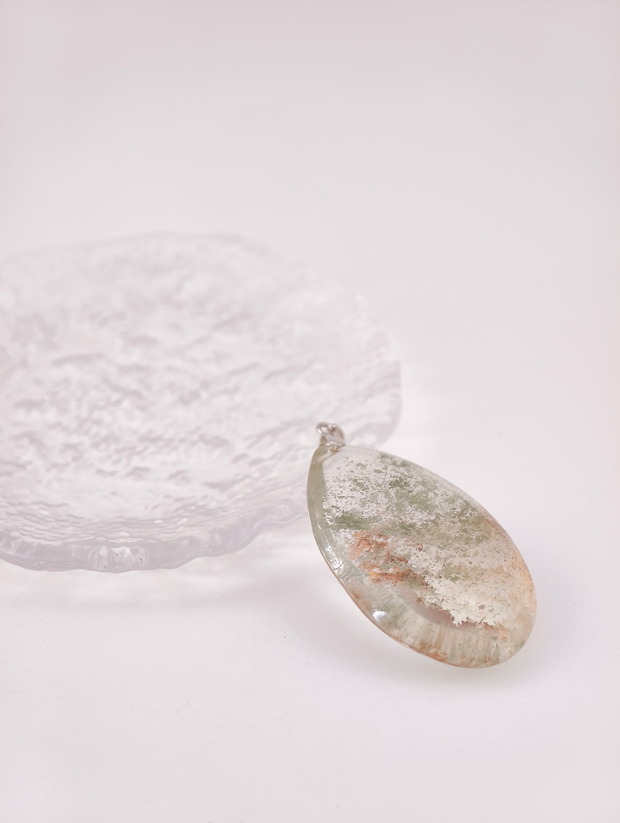 Natural White Phantom Sterling Silver Pendant