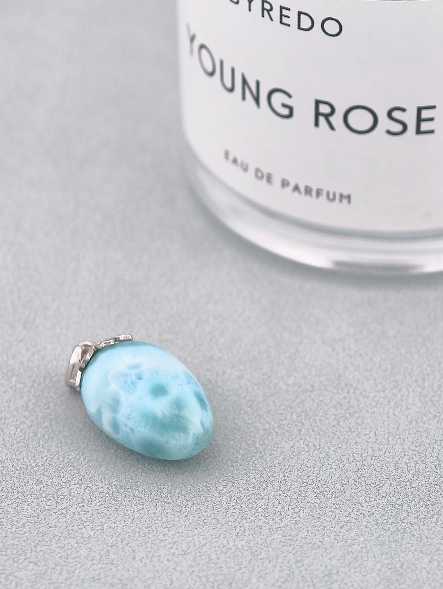 Natural Larimar Sterling Silver Pendant