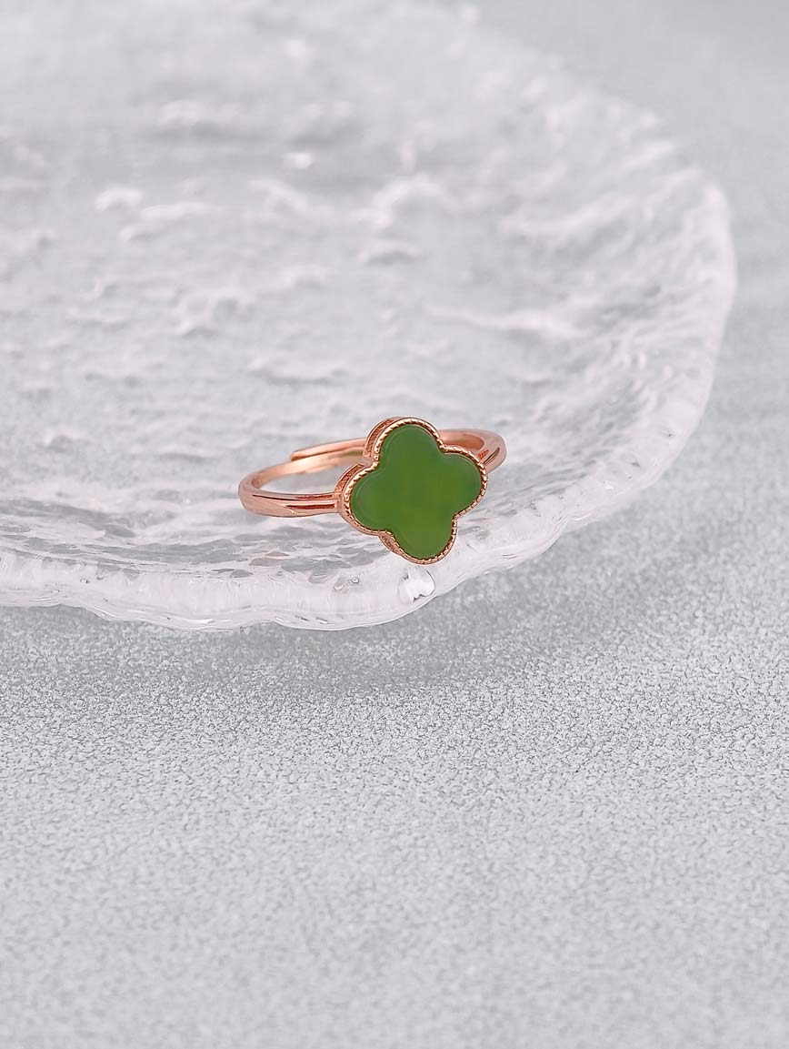 Natural Four Leaf Clover Jasper Ring